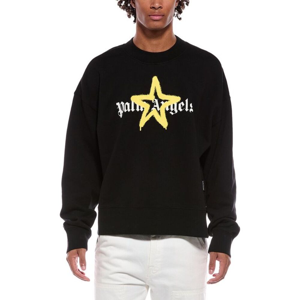 Palm Angels Mens Star Sprayed Crewneck Sweatshirt, Black